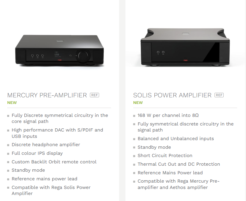 Especificações-Pré-Amplificador Rega Mercury e Amplificador Solis