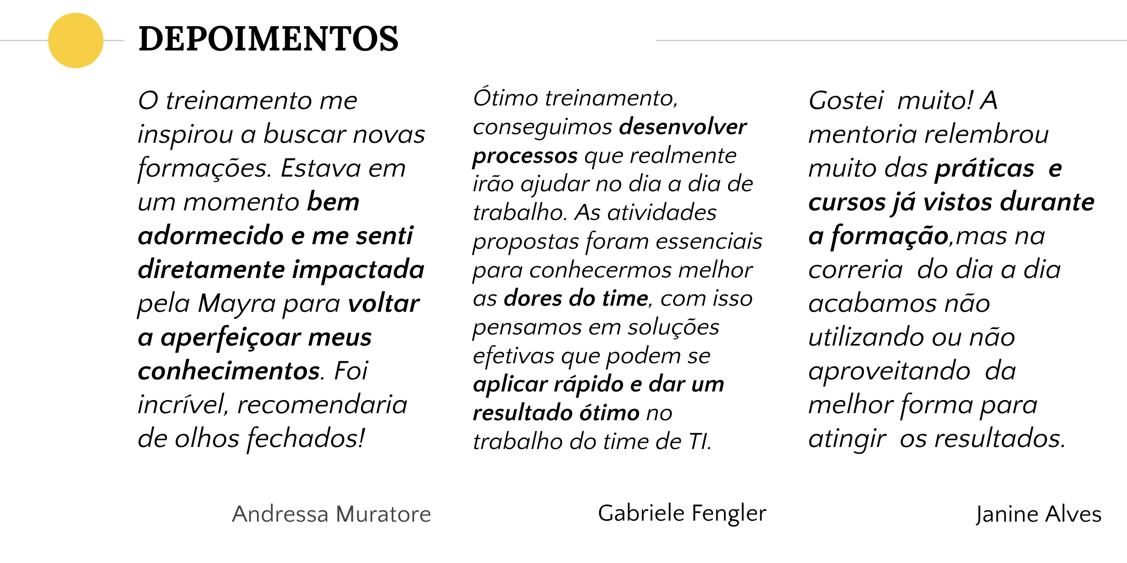 Imagem com depoimentos