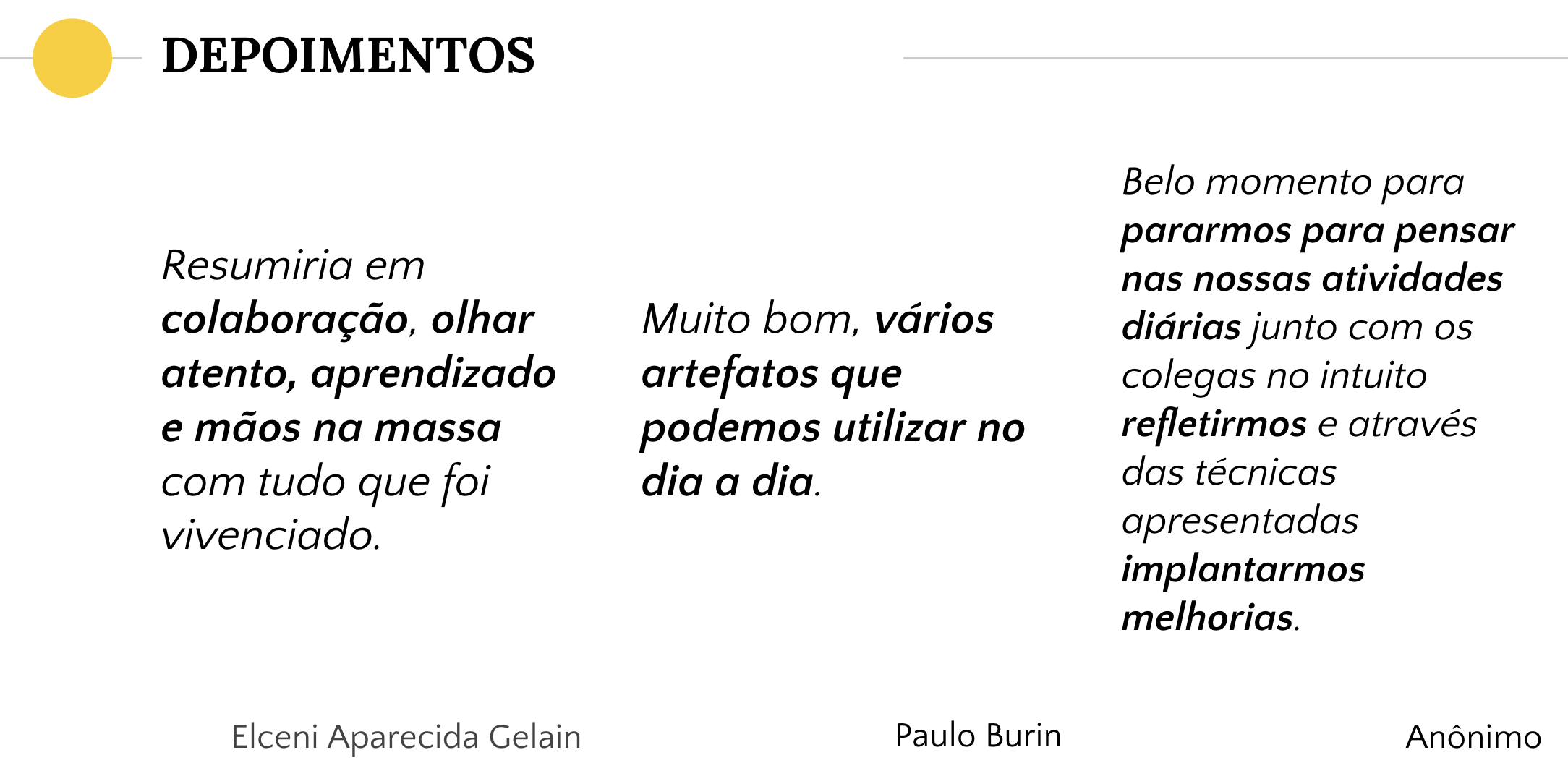 Imagem com depoimentos
