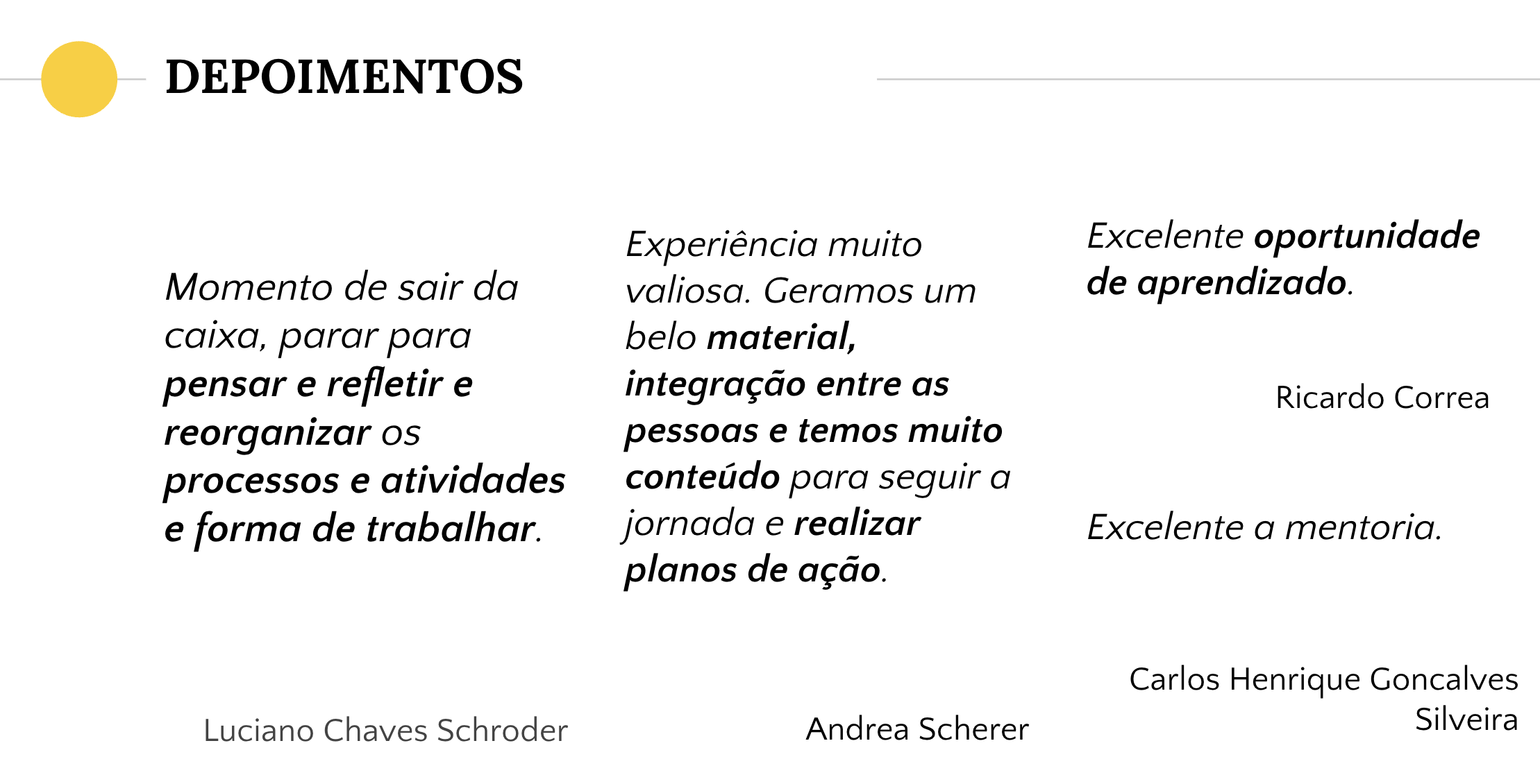 Imagem com depoimentos