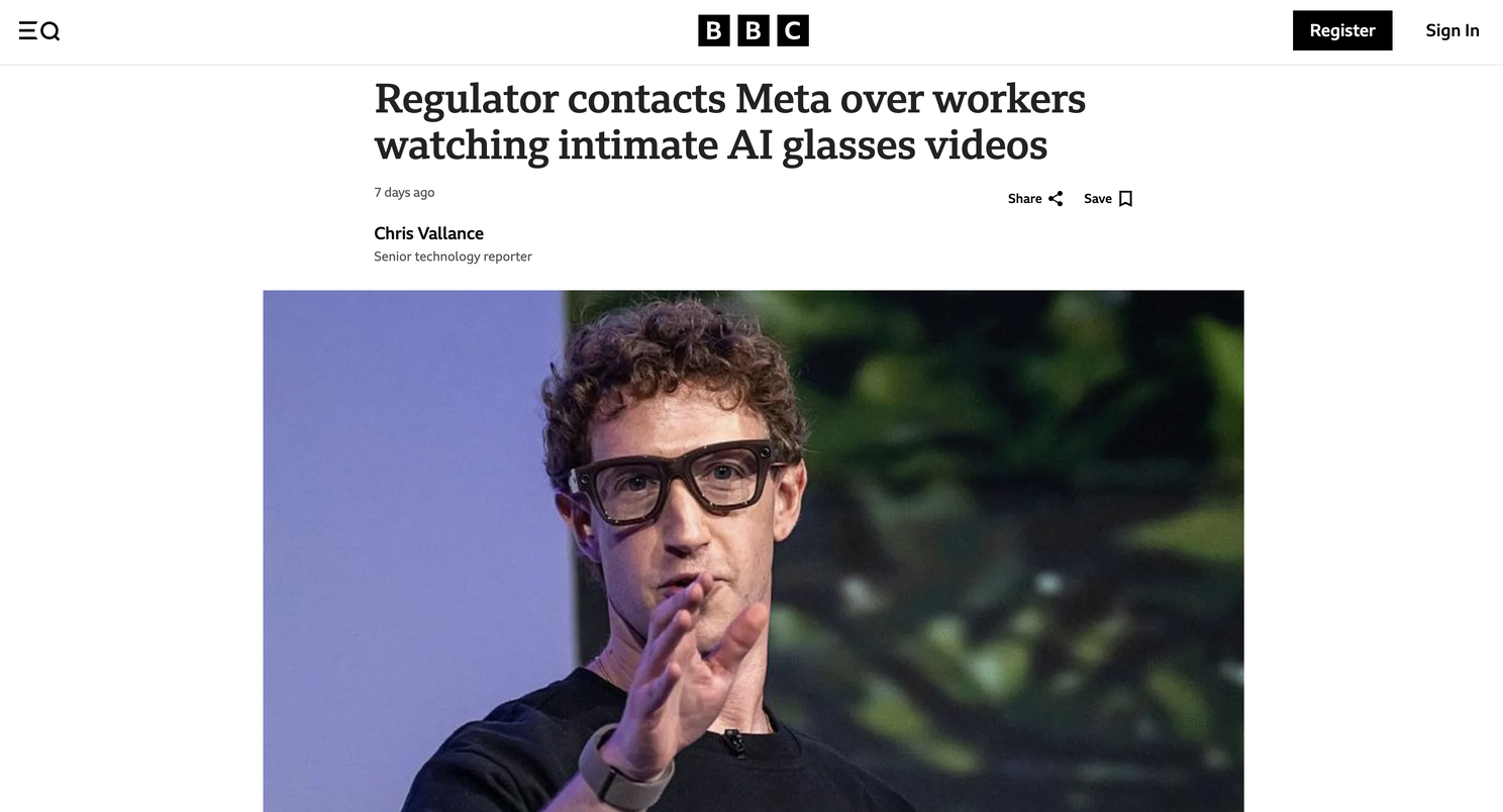 Mark Zuckerberg demonstrando os óculos inteligentes da Meta, em imagem relacionada à reportagem da BBC